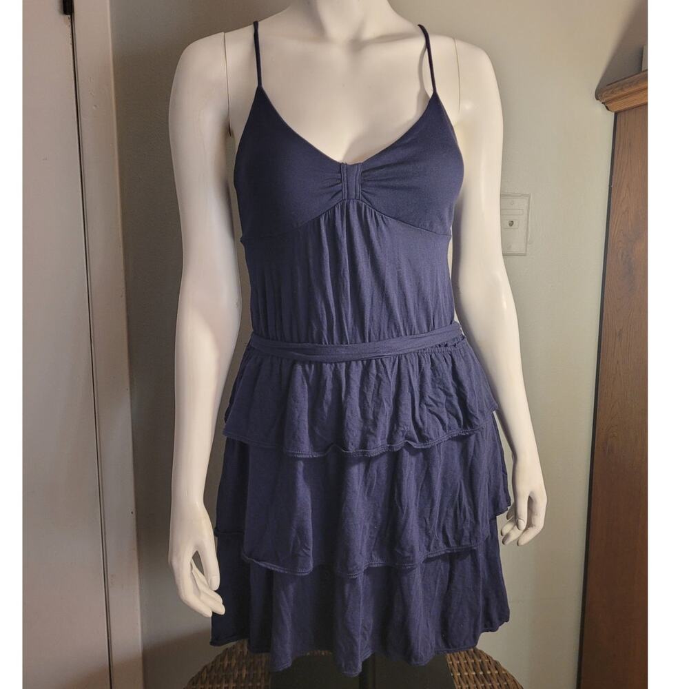 American Eagle Navy Ruffle Mini Dress M Balletcore Minimal Tiered Cotton Modal